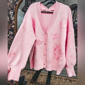 Peach Love California Pink Heart Cardigan Worn 2x